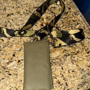 Olive Green Crossbody Wallet with Camouflage Strap